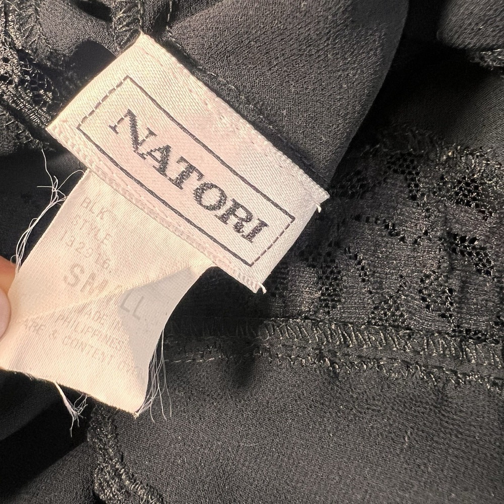 Vintage Josie Natori Teddy Bodysuit Size S Black V Neck Lace Trim Lingerie Sheer - Picture 3 of 6